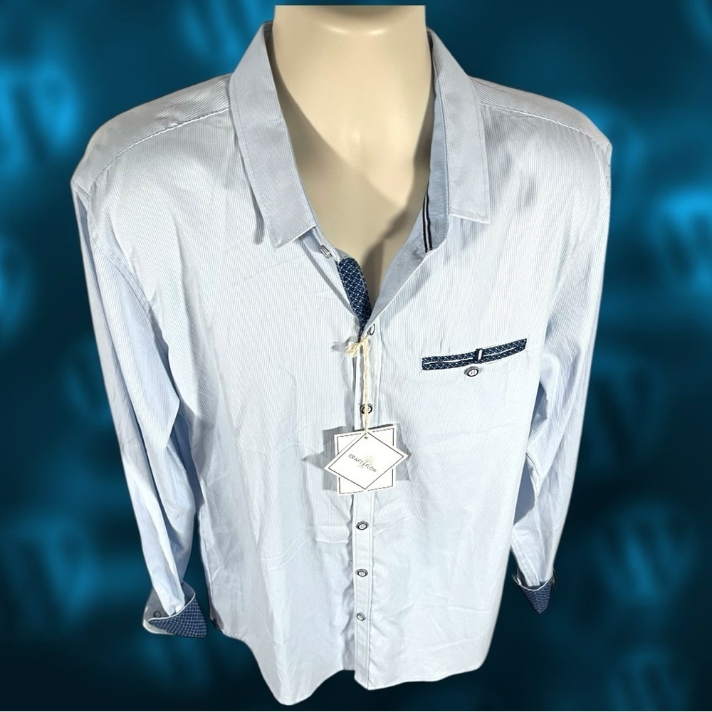 Craft + Flow Men's Sky Good Stripe W584 Blue Striped Shirt Size XL - Picture 2 of 16